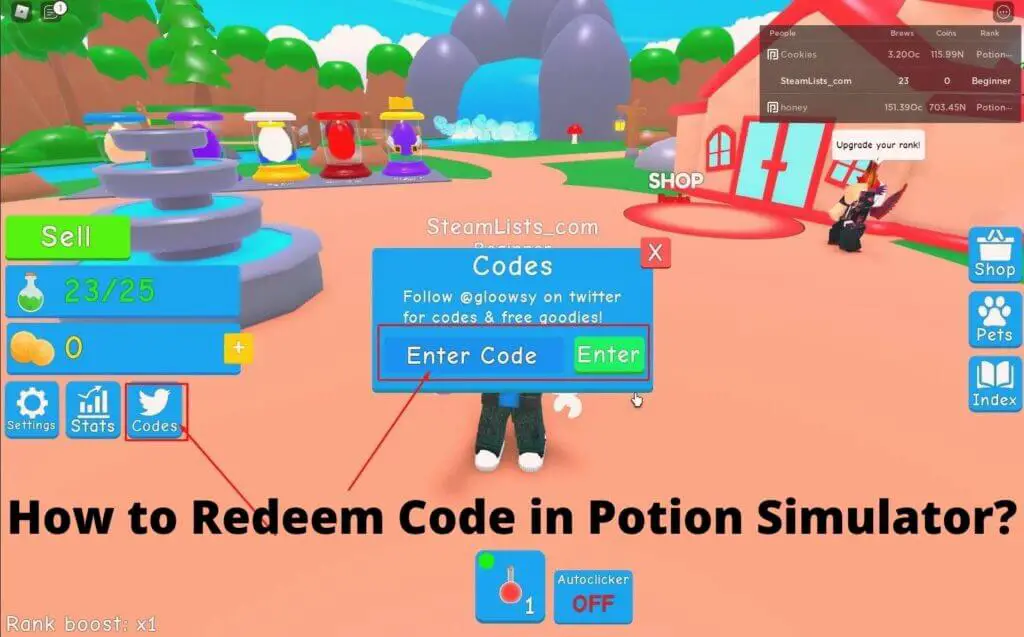 How to redeem code in Potion Simulator?